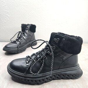 Cole Haan ZeroGrand Winter Boots Black Fur Lined Outdoor Comfort Lace Up Shoes